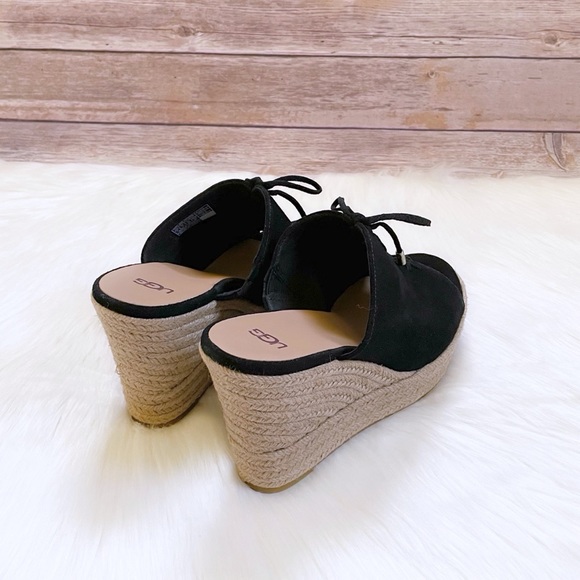UGG Black Suede Giorgia Espadrille Wedge Sandals - Picture 6 of 8